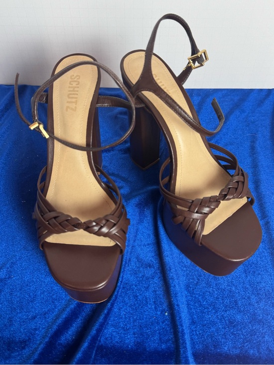 SCHUTZ Shoes - SCHUTZ Tara Brown Braided Platform Sandals with Ankle Strap
